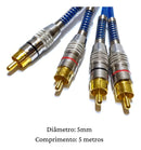 Cabo Rca Blindado 5 Metros P Modulo Amplificador Banhad Ouro