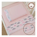 Jogo Lençol Para Mini Berço 3 Pçs -nuvem Chuvinha Rosa/r Rosa