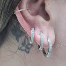 Trio De Brincos Femininos Argolas Finas Cravejadas Banho Prata 925 Evidence P M G