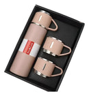 Garrafa Térmica Com Xícaras Inox Vacuum Flask Set Água Café Cor Rosa Tche Amo