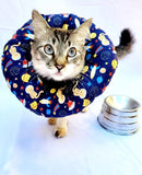 Colar Cone Elizabetano Macio Ajustável - Gatos E Azul M