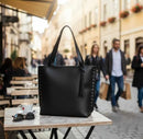 Bolsa De Ombro Grande Feminina Trabalho Passeio Linda Couro Cor Preto Desenho Do Tecido Liso