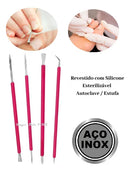 Kit Manicure Pedicure Podologia Instrumentos Isis Cutelaria Espátula Mista + Palito + Desencravador + Espátula Levanta Cutícula E Unha