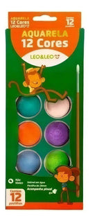 Aquarela Em Pastilhas Leo & Leo 12 Cores Com Pincel