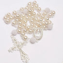 Terço De Noiva Banhado A Prata Perolas Brancas Aparecida Prateado