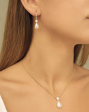 Conjunto Colar E Brinco Click Gota Pérola Folheado Ouro18k Dourado