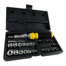 Jogo de Soquete e Bits 41 peças 1/4 com catraca reversível , aço carbono resistente, maleta compacta e catraca reversível. Ideal para profissionais e hobby, durável e versátil. Titanium Platina.