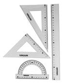 Kit Geométrico Régua, Transferidor, 2 Esquadros + Compasso Cor Sortido