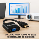 Cabo Conversor Adaptador HDMI para VGA Bahrein Compatível com PC Notebook Projetor Monitor Full HD Plug e Play Preto
