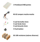 Kit Protoboard 400 Pontos 100 Resistores 15 Leds 5 Botôes 65 Jumpers Arduino Raspberry Pi