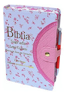 Biblia Letra Grande C/ Harpa Corinhos Floral Rosa Lindí BRANCA