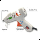 Pistola Aplicador Cola Quente 20w - Com 10 Bastões 30cm - Artesanato Bico Fino Para Bastão 7mm Botão Liga Desliga Modelo Sd-a601 Cor Branco Niadri Imports