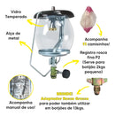 Lampiao A Gas Vidro Para Camping Barraca Pesca Com Camisinha Cor Preto