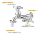 Torneira Tanque Maquina 2 Saídas 1/4 Volta C31 Cromado