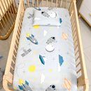 Lençol Para Berço C/ Elástico E Fronha Micropercal Espacial Cor Cinza/azul Desenho Do Tecido Foguete Espacial