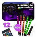 Iluminação Interior Neon Carro 12 Led Rgb Controle 12v Ritmo