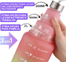 Squeeze 3 Garrafa Água Academia 2000 900 E 300ml Conjunto Cor Verde roxo laranja