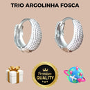 Trio Argolinha Gota Detalhes Prata Delicada Feminina Banhada