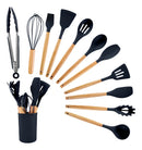 Kit 12 Utensílios De Cozinha Em Silicone Completo Com Suporte Resistentes Para Panelas Antiaderentes Cabos Ergonômicos Fácil Limpeza Uso Doméstico E Profissional ponte lar utilidades