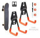 Kit 2 Suporte Aço Multiuso 23kg Parede Mangueira Bike Escada Cor Preto