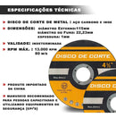 Disco Corte Metal 115mm Aço Inox 10un 4.1/2 Esmerilhadeira