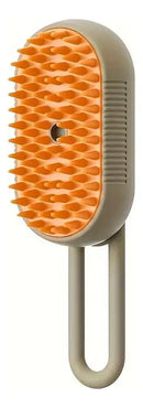 Escova de vapor massageadora macia para cães e gatos 3 em 1 com alça bege