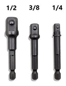 Kit 3 Adaptador Soquete Parafusadeira Furadeira 1/4 3/8 1/2