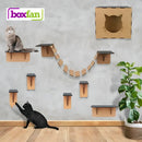 Parquinhos De Gato 8 Peças Kit Playground Mdf com Nicho, Ponte, Prateleira, Degrau e Arranhador BOX FAN