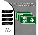 Kit 4 Placas Fotoluminescentes Saida A Direita S1 Rota Fuga