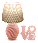 Kit Decoração Quarto Abajur Espiral De Mesa E Placa Lo Salmão