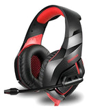 Fone de ouvido over-ear gamer Onikuma K1-B black e red com luz LED