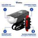 Kit Lanterna e Farol Para Bicicleta Luz Com LED Monster Ultra 3 Modos Iluminação Lumens Recarregável Bivolt Com Pisca Traseiro Portátil Kaizu cor preto