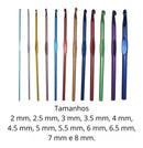 Kit 12 Agulhas Crochê Alumínio De 2mm A 8mm + 10 Marcador De Ponto