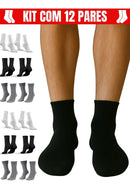 Kit 12 Pares Meias Masculina Cano Alto Al Preto Básica 33-38