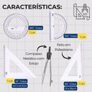 Kit 5un Escolar Transferidor Esquadro Compasso Matemática Cristal