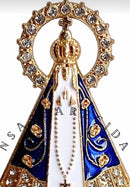 Kit 4 Imagem Santinha Aparecida Para Carro Strass Metal Mini Dourado/azul