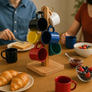 Jogo 6 Canequinha 100ml Caneca Café Suporte Madeira Alumínio