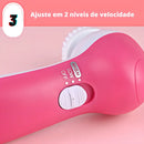 Escova Massageador Esponja Elétrica Facial Limpeza 5 Funções Cor Rosa e Branco