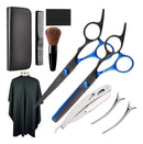 Kit Tesoura Barbeiro Fio Navalha E Desfiadeira + Acessórios Cor Preto E Azul