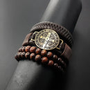 Pulseira Masculina De Couro Medalha São Bento Kit C/04