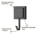 Suporte Porta Toalha De Rosto Gancho Fixação 3m Arthi Cor Preto