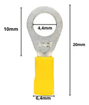 Terminal Olhal Pré Isolado Amarelo 4 À 6mm M4 - 100 Peças