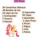 Kit Escolar Menina Mano Thor Maleta Pintura 150 Peças Mundo Dos Unicórnios Para Colorir Canetinhas Hidrográficas Jumbo Lápis Cor Giz Cera Tinta Aquarela Cola Apontador Tesoura Régua Clips Pincel