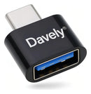 Adaptador OTG USB Tipo C para USB Fêmea 3.0 Davely Preto Compatível com Celular Notebook Tablet Pendrive Teclado Mouse Carregador