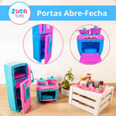 Cozinha Infantil Brinquedo Menina Fogão Panelas Geladeira Cor Rosa Com Turquesa