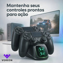 Carregador Base Duplo para Controle Dualshock 4 ( PS4, Ps4 Slim, Ps4 Pro ) Com Suporte Carrega 2 controles ao mesmo tempo Visor com mostrador digital Marca Voreon