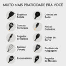 Jogo 12 Utensílios De Cozinha Em Silicone Preto Com Colheres Espátulas Resistentes Ao Calor Antiaderente Cabo Madeira Design Moderno Ponte Lar Utilidades