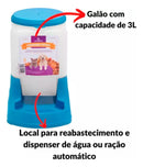 Kit Comedouro/bebedouro Peq. Automático 3 Litros Cães Gatos Cor Azul