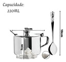 Açucareiro Inox Com Tampa Colher Pote Açucar 450ml Premium