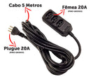 Extensão 3 Tomadas Tripolar 20a 5m Preto Force Line